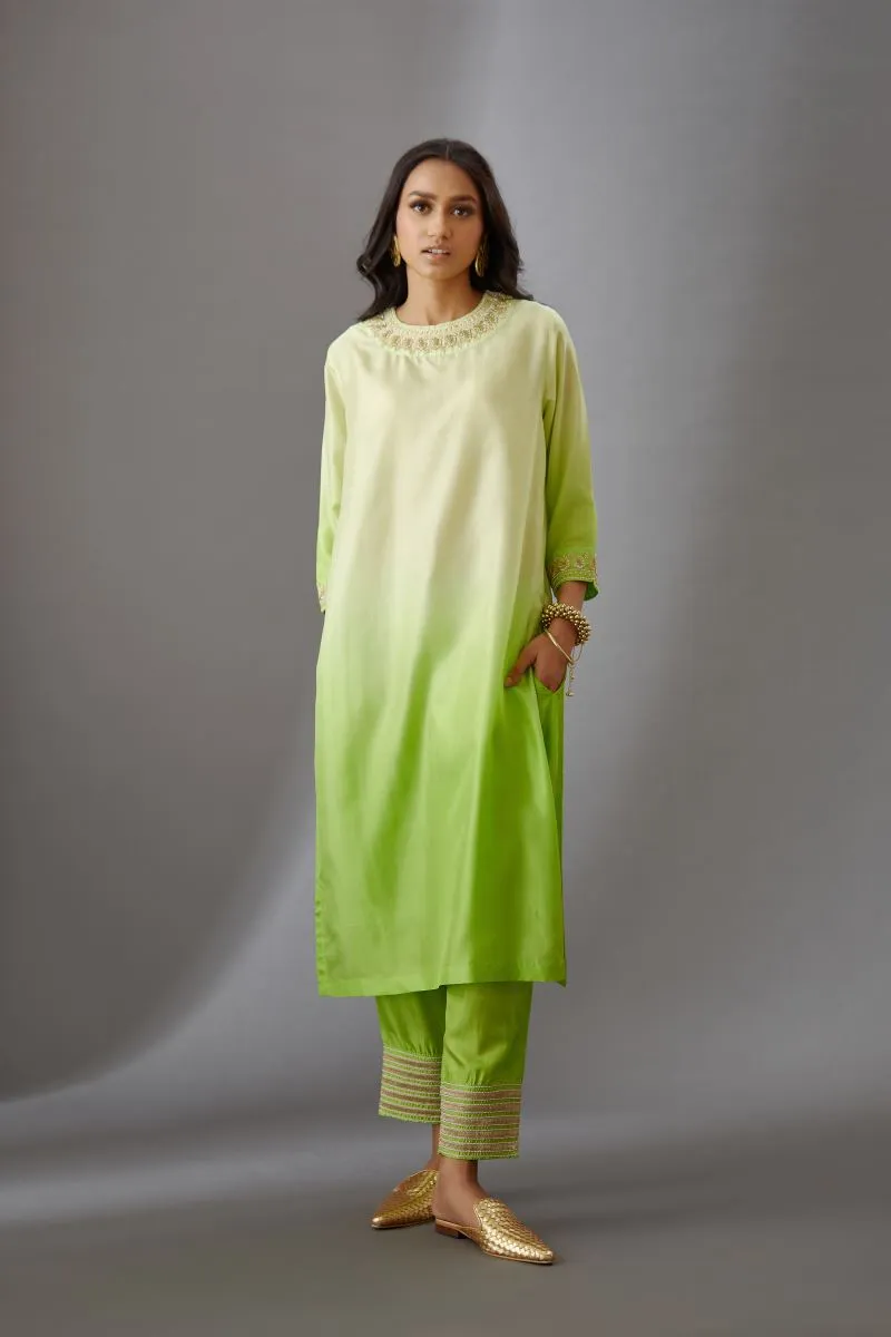 Brih lime silk embroidered tunic with trouser-10