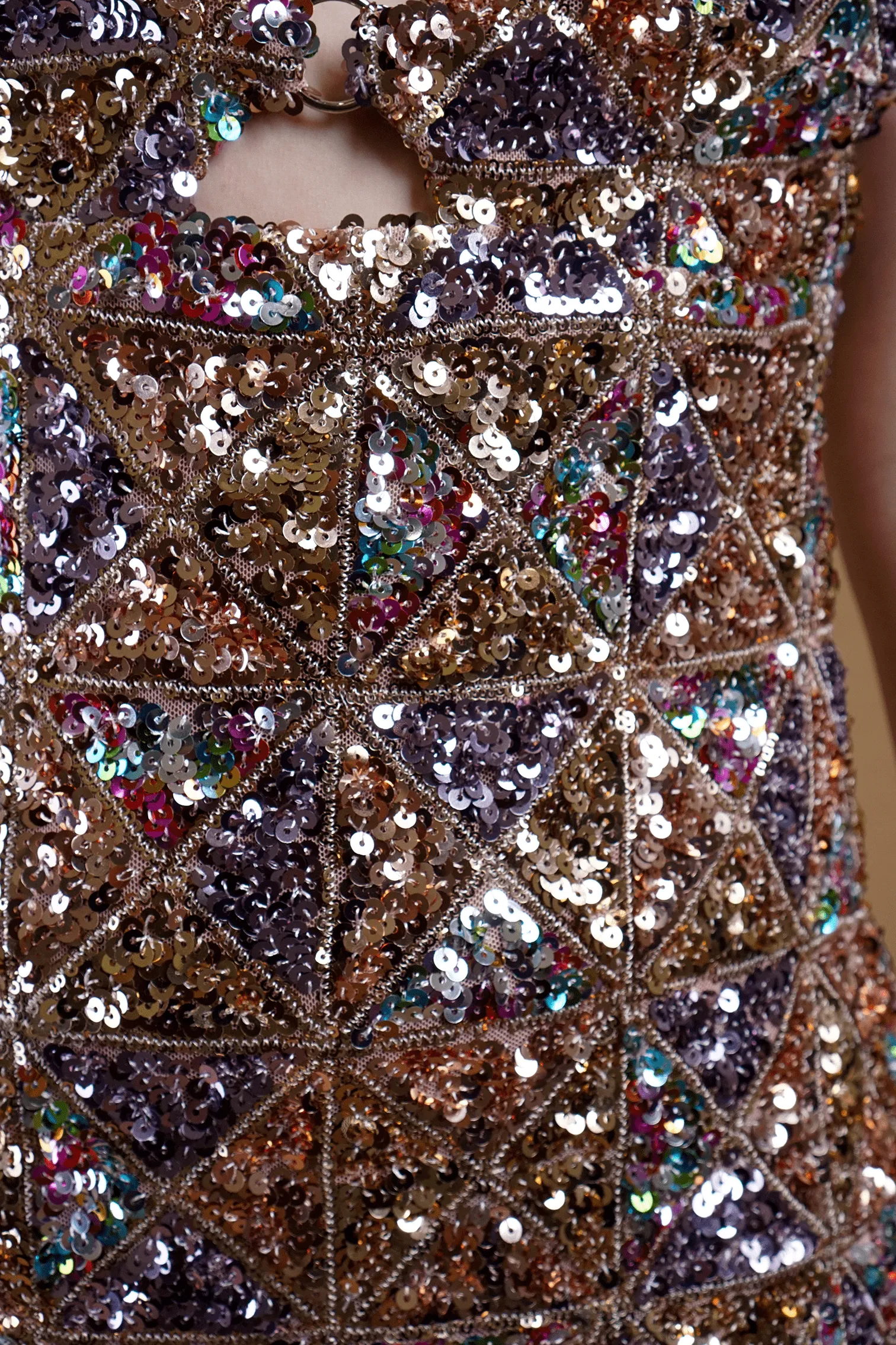 Bronze Multi Color Sequin Double O-Ring Mini Dress