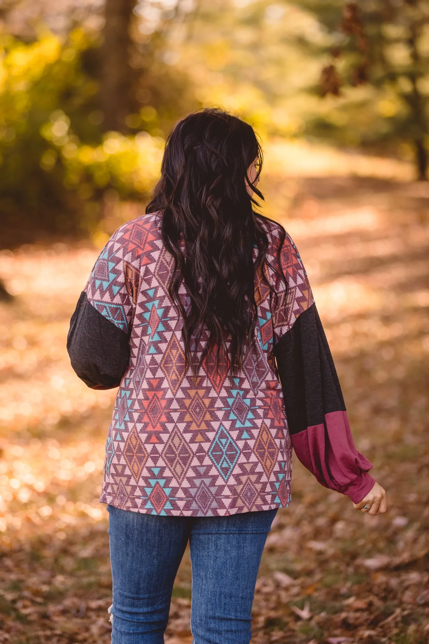 Burgundy   Teal Charcoal Mix Aztec Cardigan