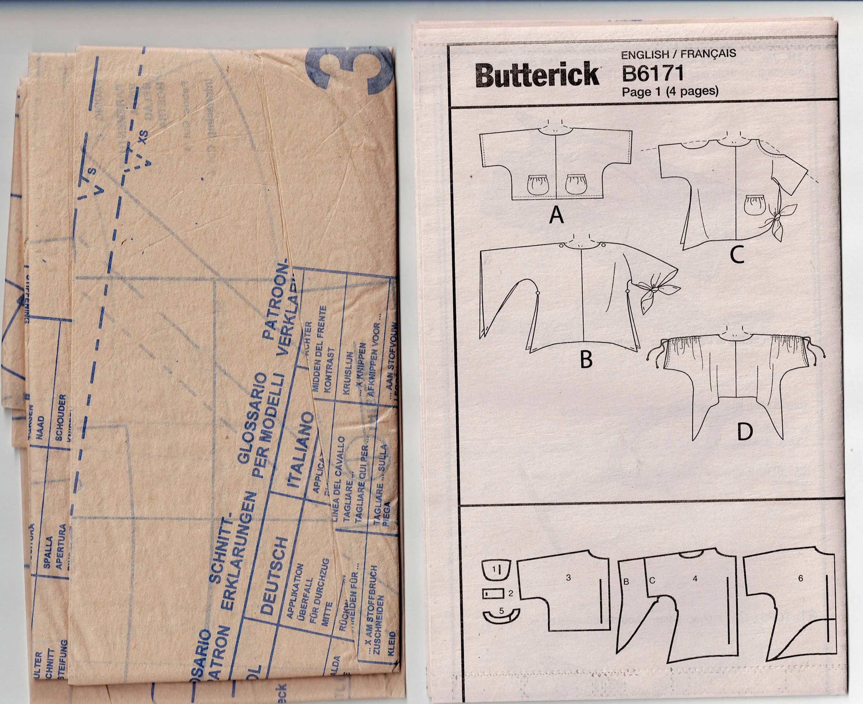 Butterick 6171 Womens Pullover Draped Tunic Tops Out Of Print Sewing Pattern Sizes XS - M UNCUT Factory Folded