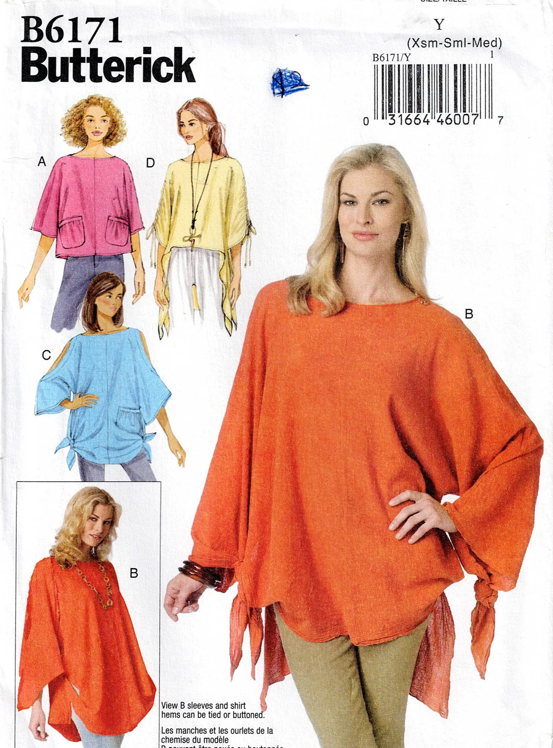 Butterick 6171 Womens Pullover Draped Tunic Tops Out Of Print Sewing Pattern Sizes XS - M UNCUT Factory Folded