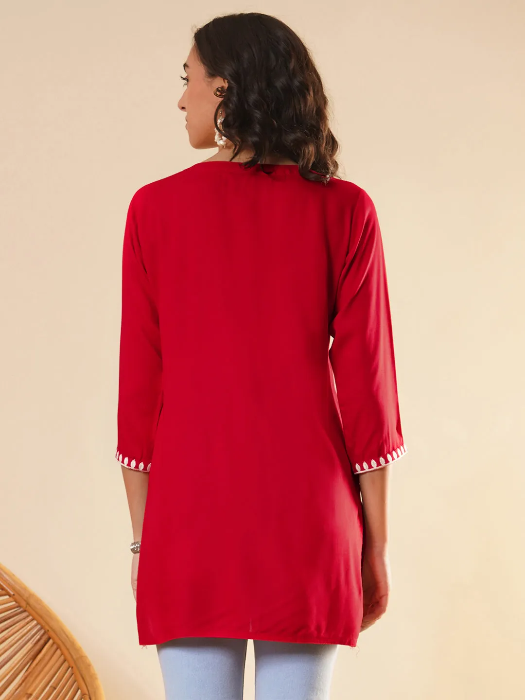 Buy Round Neckline Red Comfort Fit Rayon Tunic For Women Online - Zola