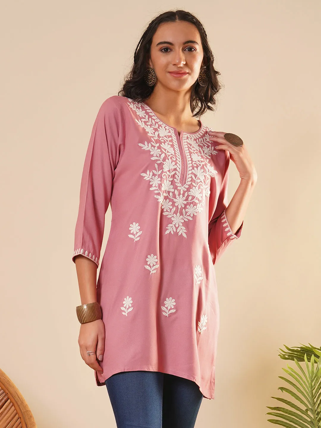 Buy Round Neckline Wine Comfort Fit Rayon Tunic For Women Online - Zola