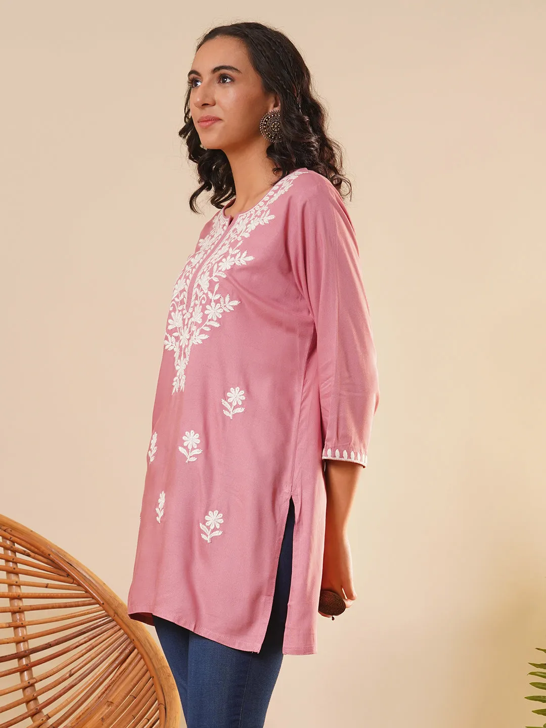 Buy Round Neckline Wine Comfort Fit Rayon Tunic For Women Online - Zola