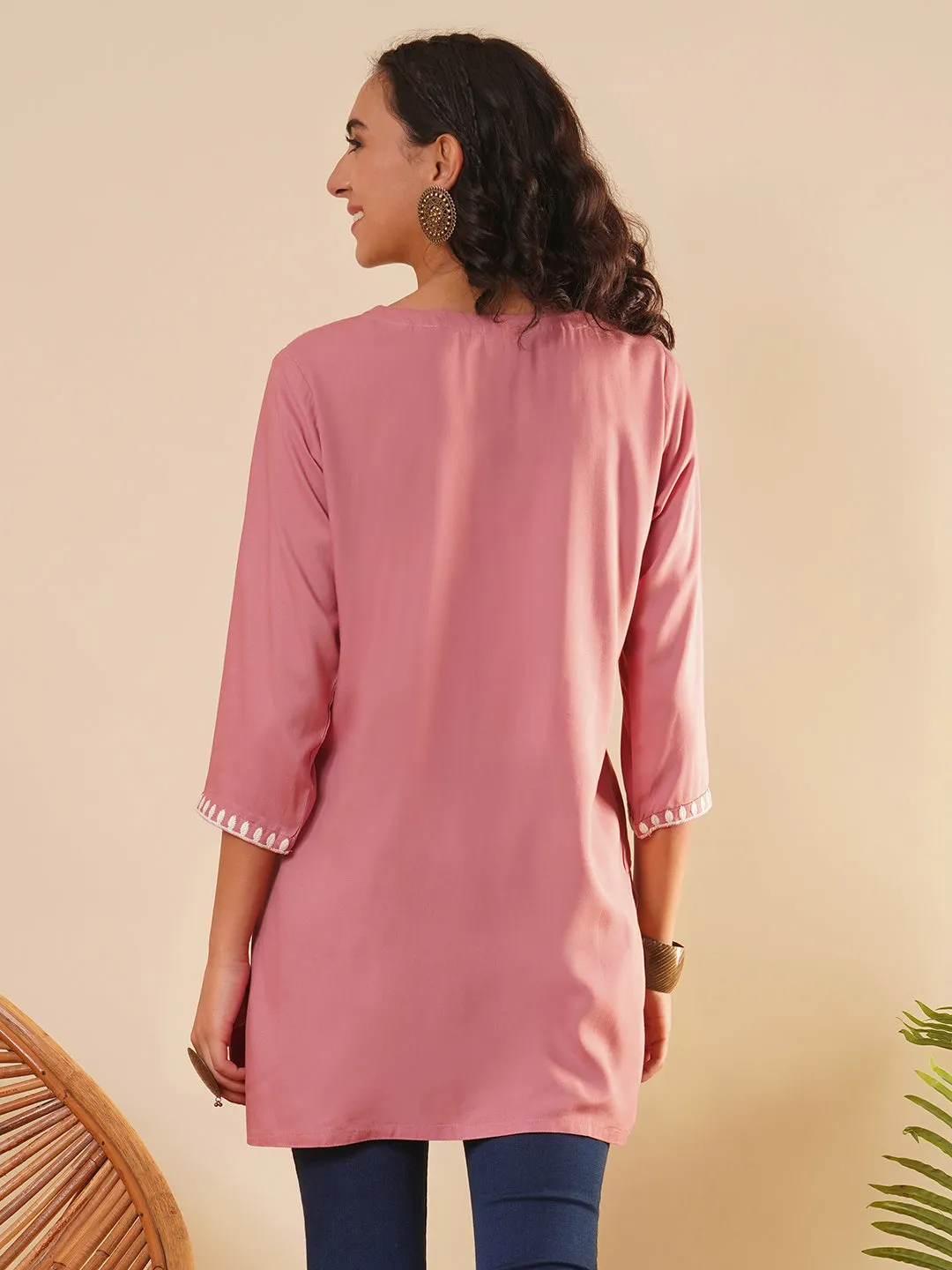 Buy Round Neckline Wine Comfort Fit Rayon Tunic For Women Online - Zola