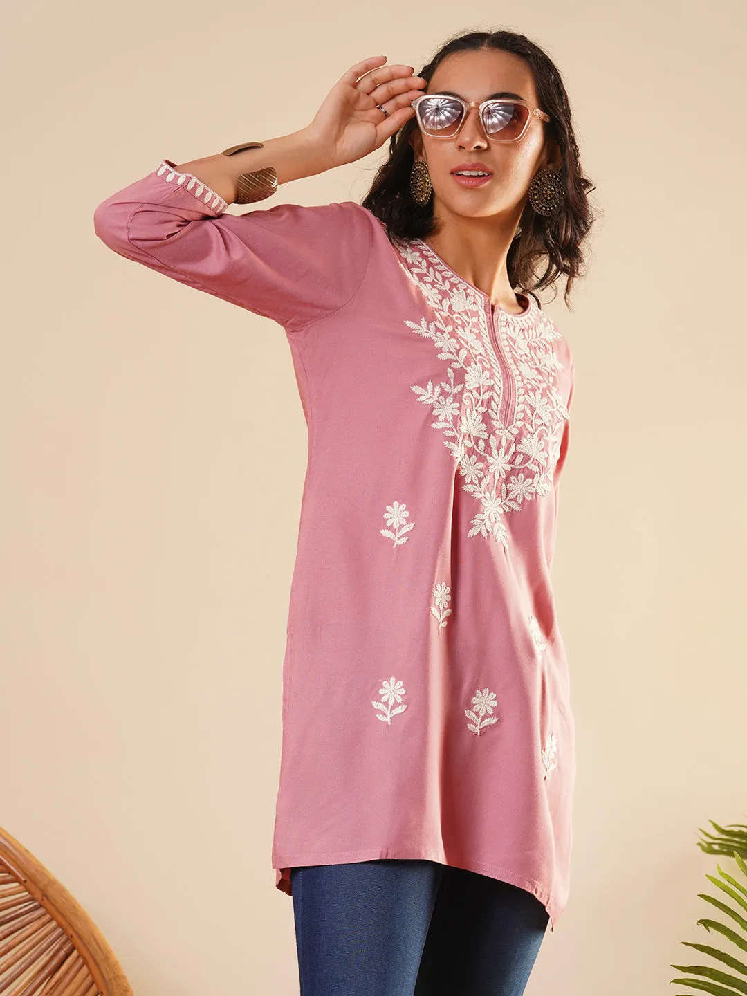 Buy Round Neckline Wine Comfort Fit Rayon Tunic For Women Online - Zola
