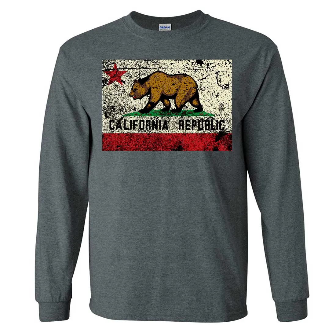 California State Flag Distressed Long Sleeve Shirt