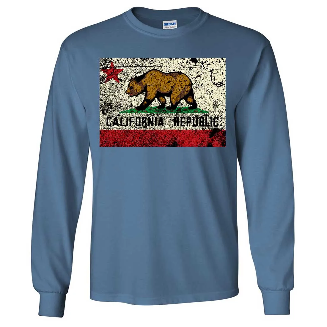 California State Flag Distressed Long Sleeve Shirt