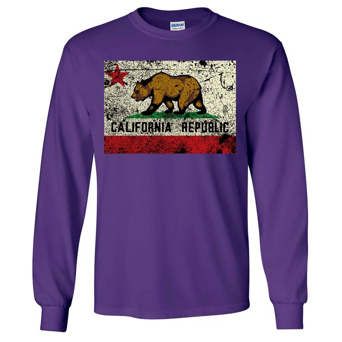 California State Flag Distressed Long Sleeve Shirt