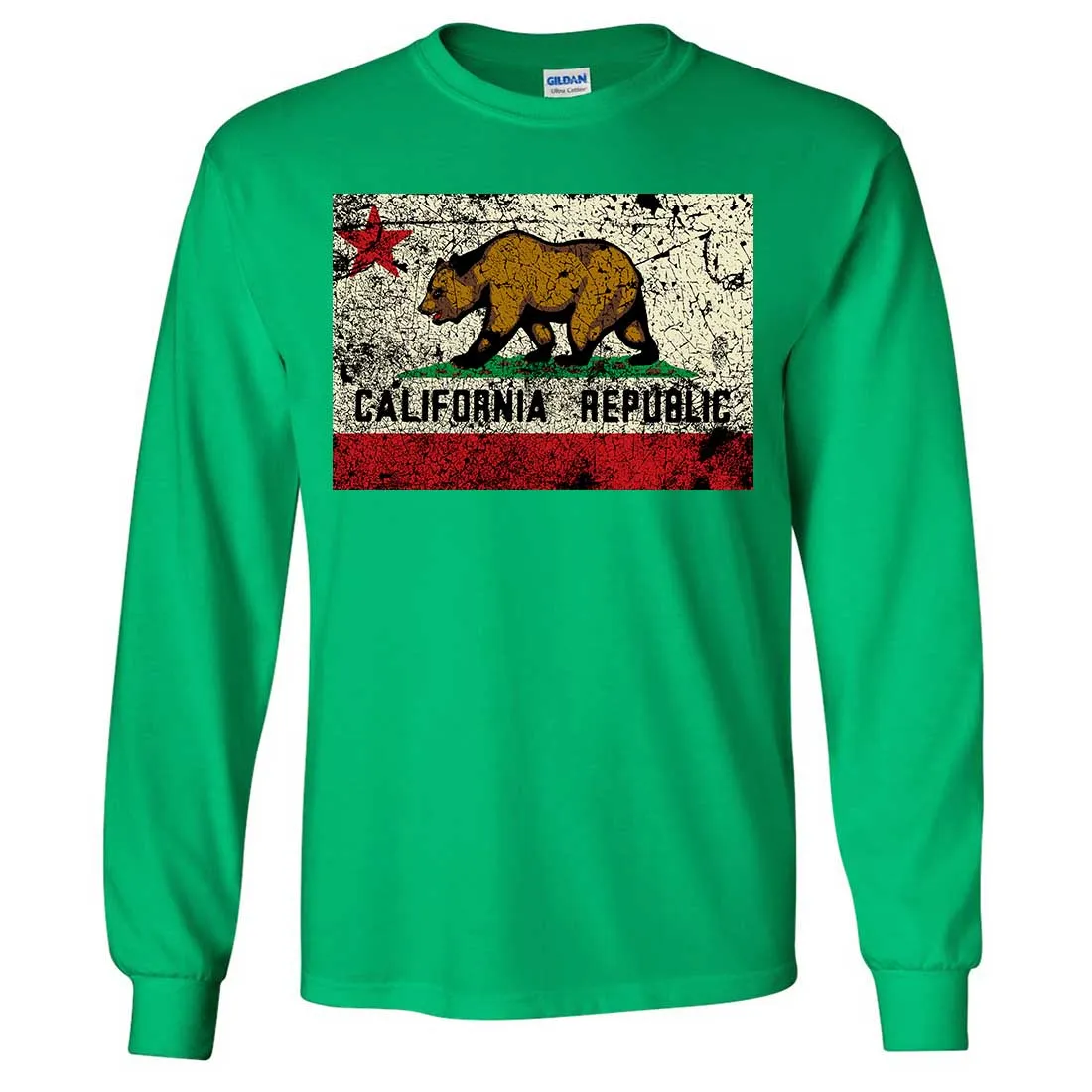 California State Flag Distressed Long Sleeve Shirt