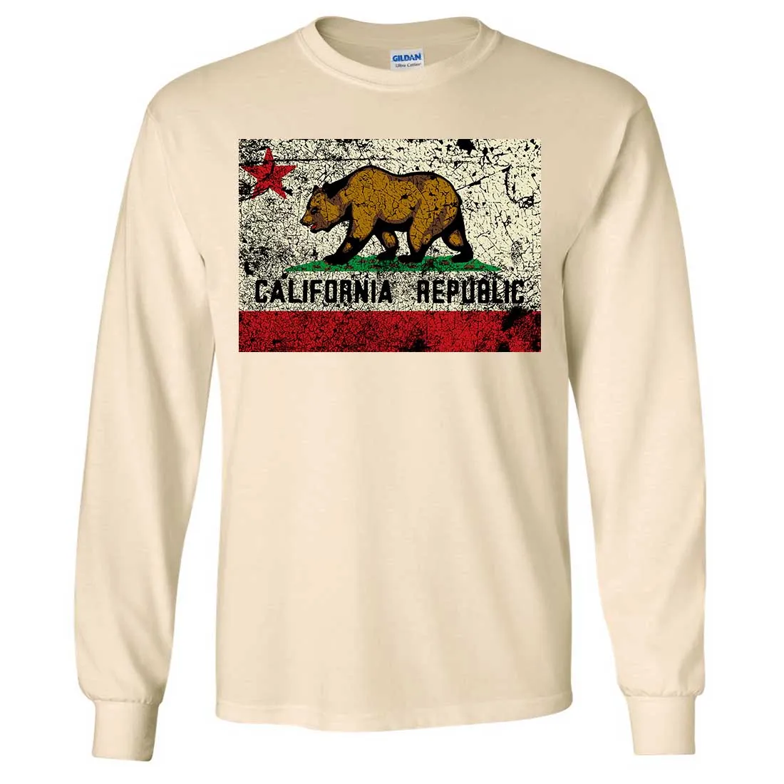 California State Flag Distressed Long Sleeve Shirt