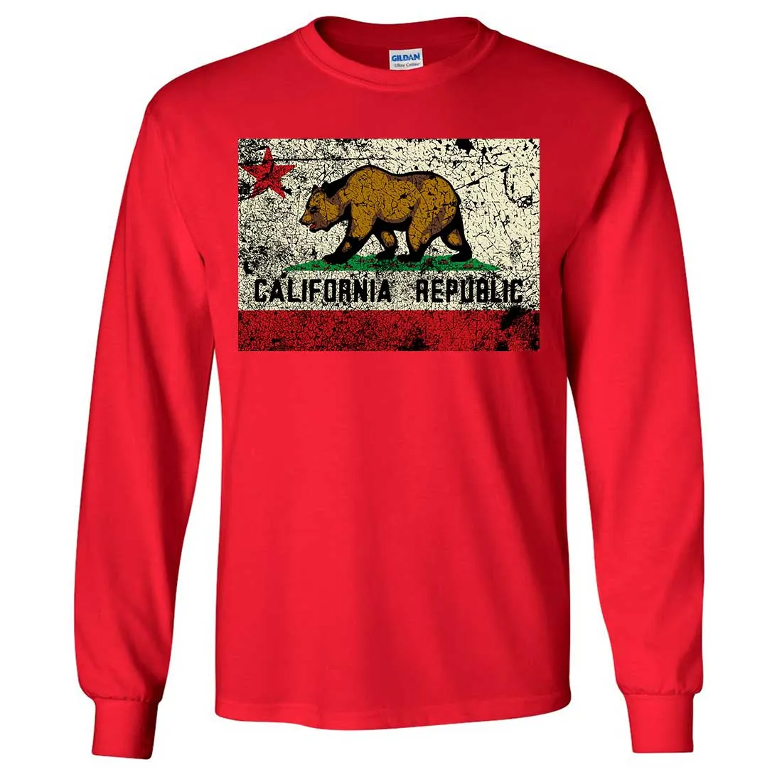 California State Flag Distressed Long Sleeve Shirt