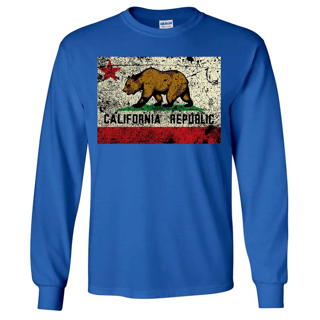 California State Flag Distressed Long Sleeve Shirt