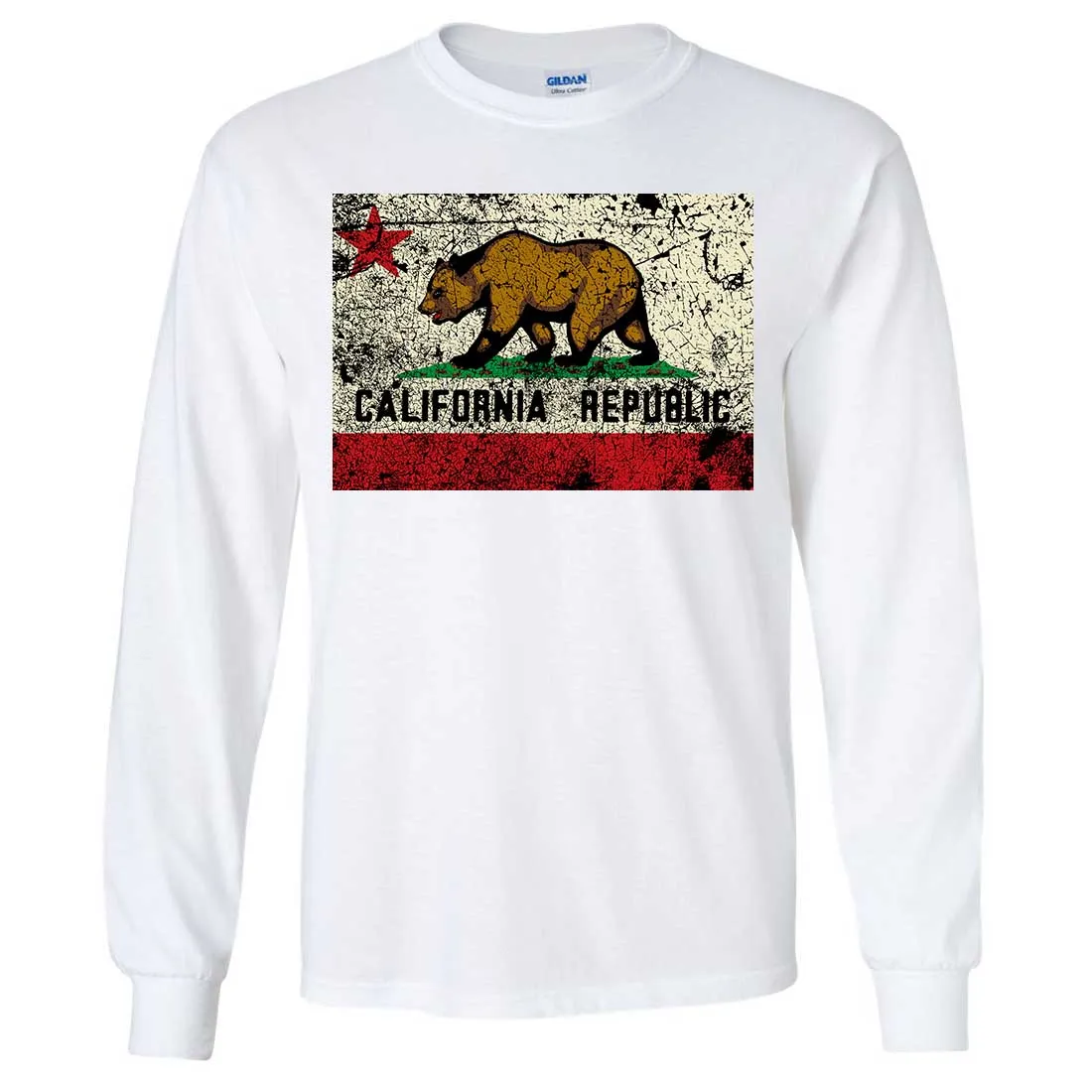 California State Flag Distressed Long Sleeve Shirt