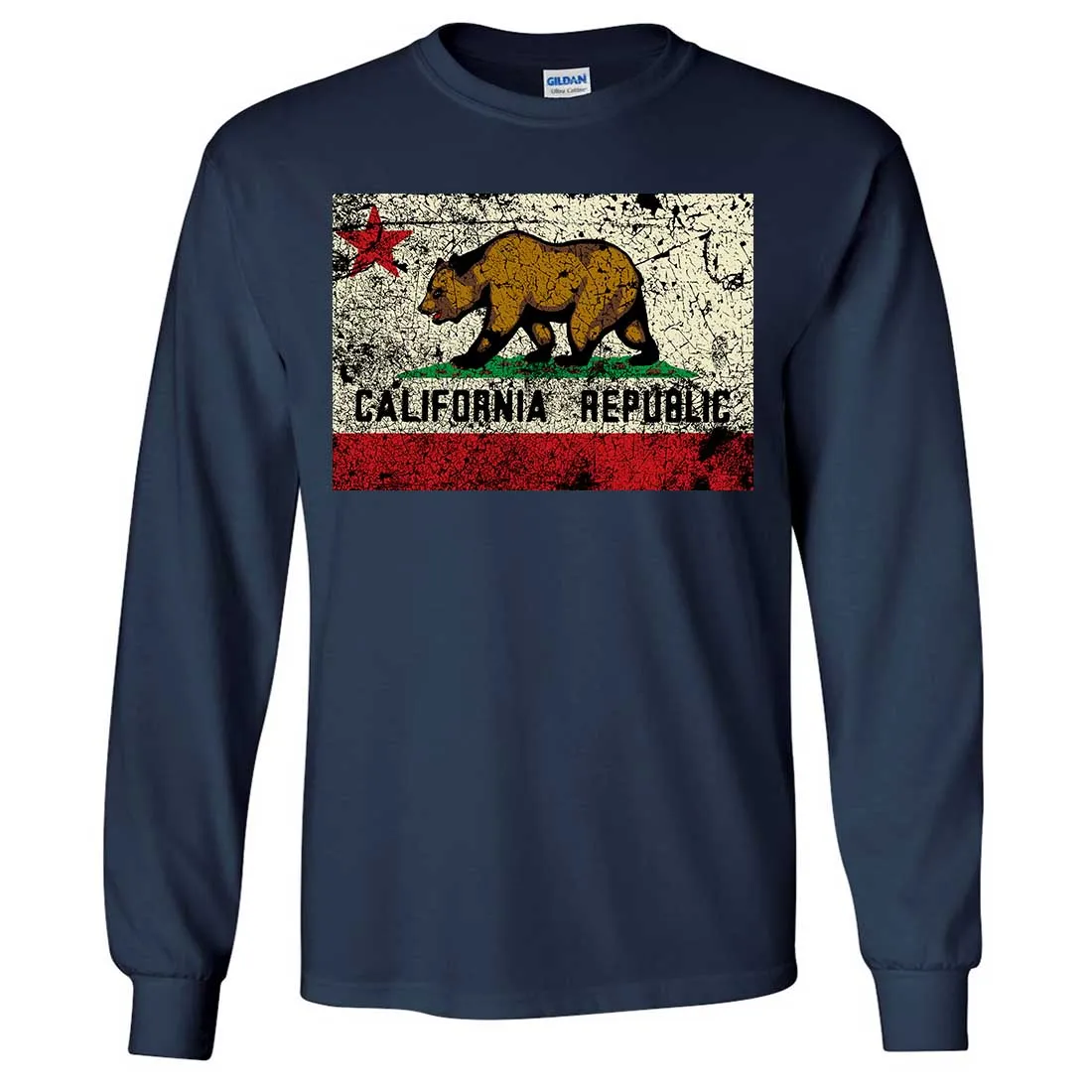 California State Flag Distressed Long Sleeve Shirt