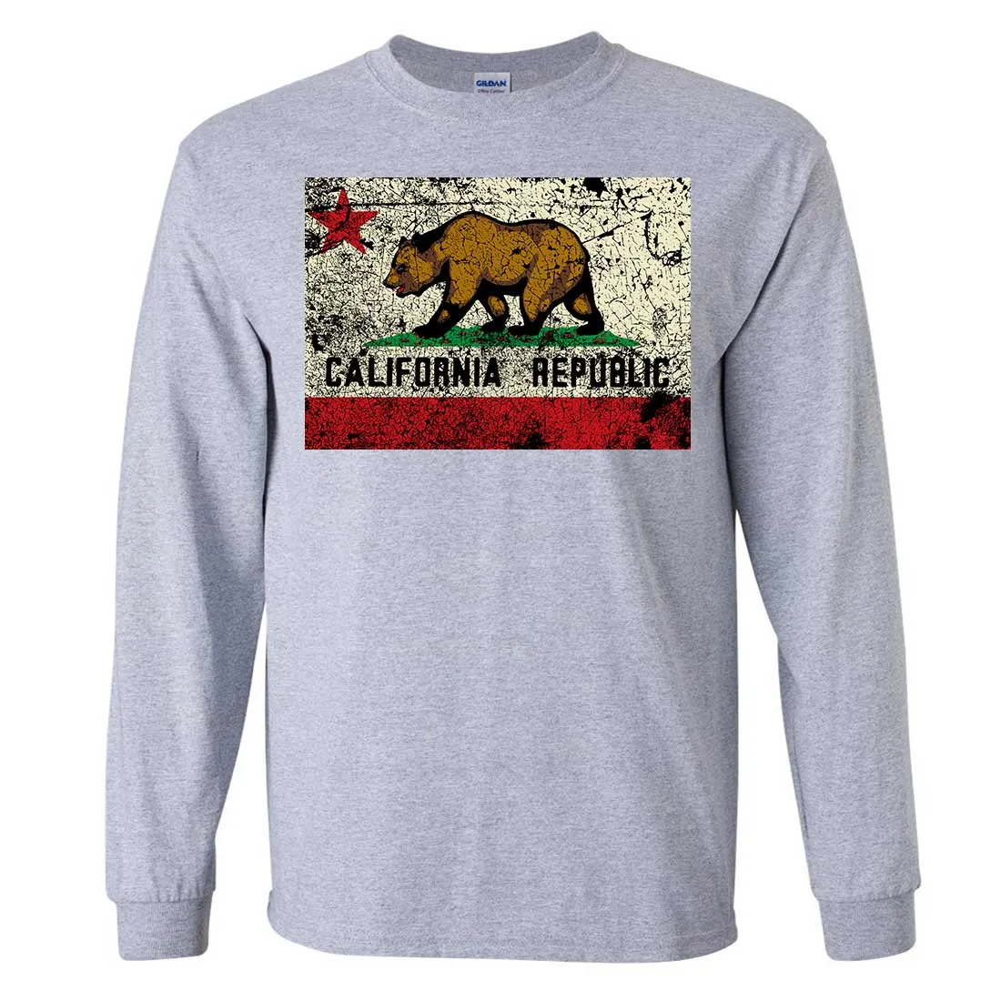 California State Flag Distressed Long Sleeve Shirt