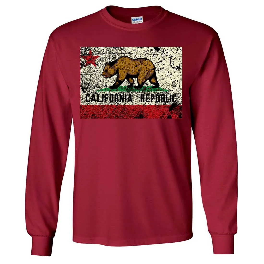 California State Flag Distressed Long Sleeve Shirt