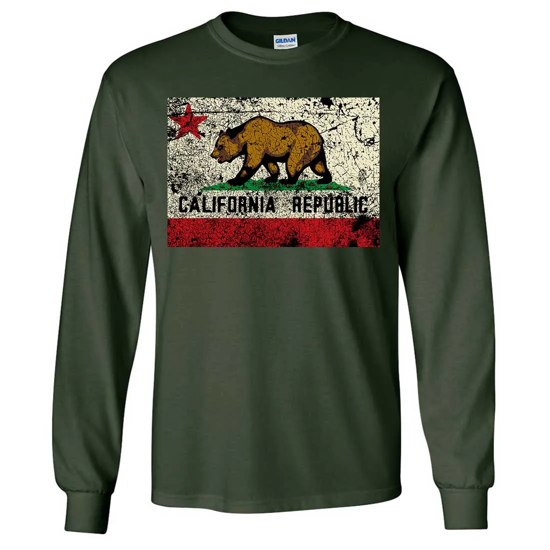 California State Flag Distressed Long Sleeve Shirt