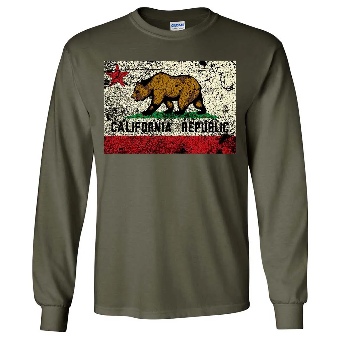 California State Flag Distressed Long Sleeve Shirt
