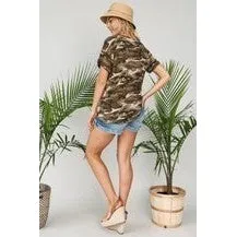 Camo Top With Sequin Pocket