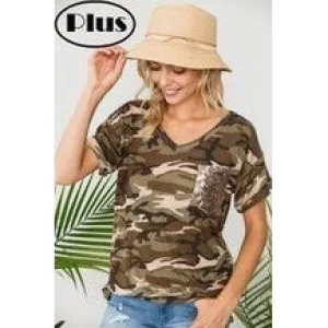 Camo Top With Sequin Pocket