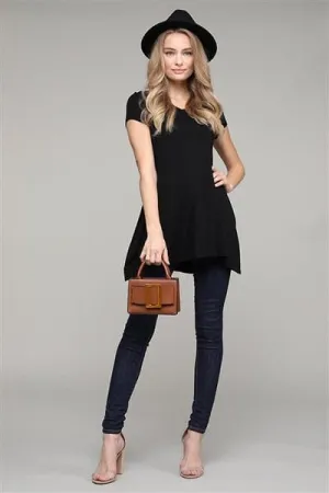 Cap Sleeve Solid Hue Tunic Black - Pack of 6