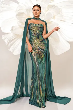 Cape Tube Top Sequin Dress Two Piece Set