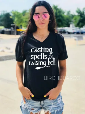 Casting Spells And Raising Hell Shirt | Halloween Shirt | Unisex V Neck