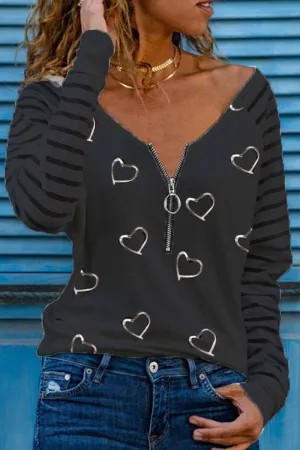 Casual Print Patchwork V Neck Tops