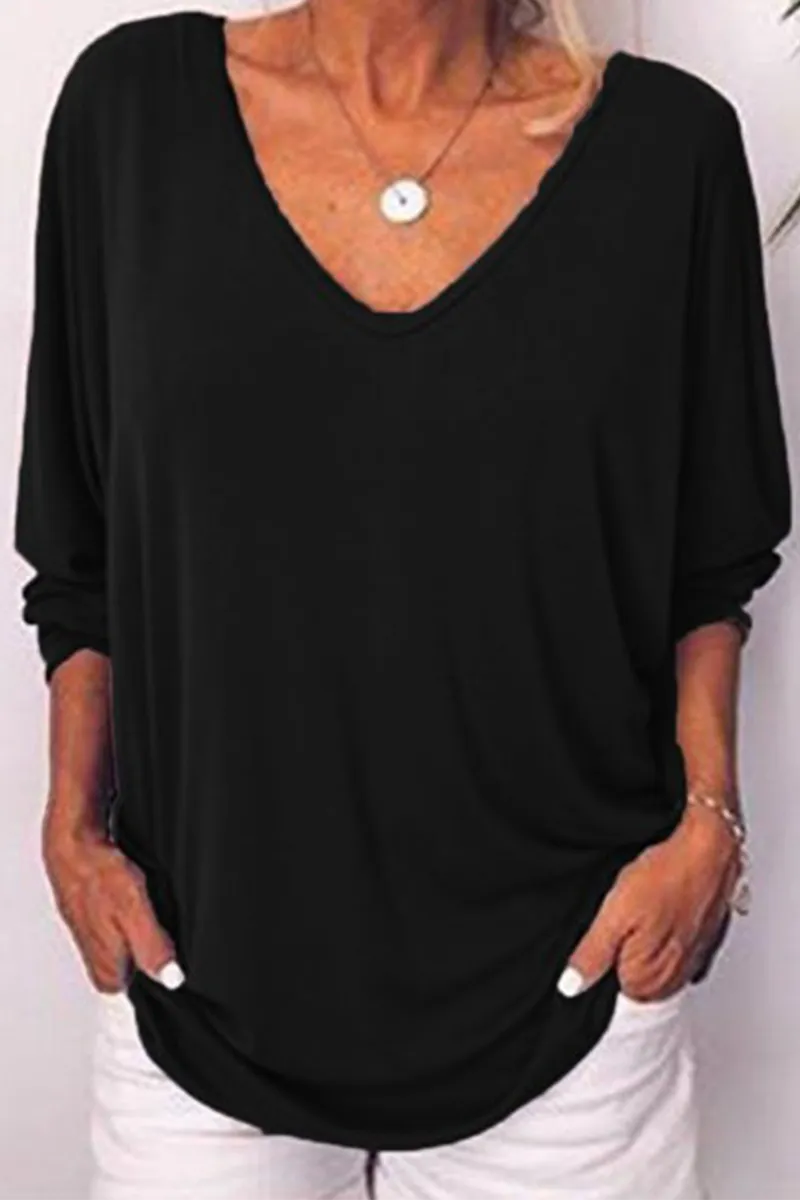 Casual Solid Buckle V Neck T-Shirts(5 colors)