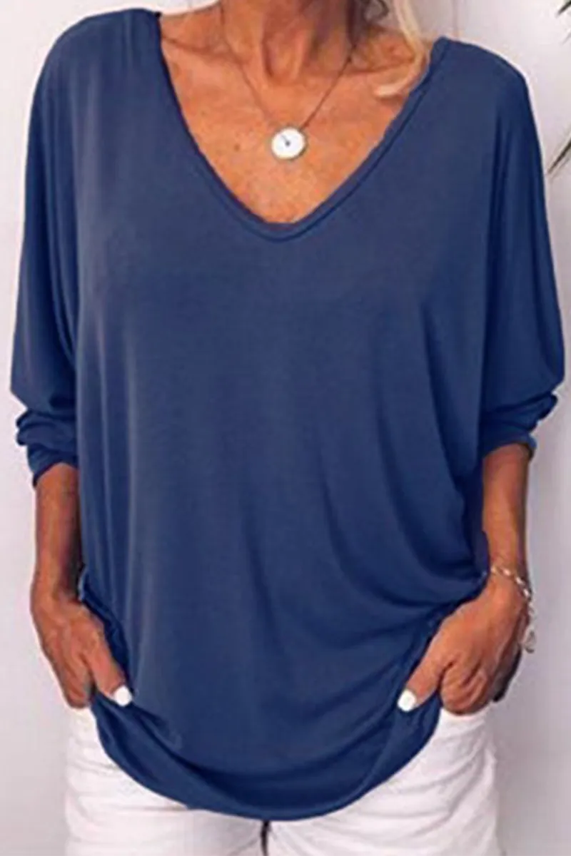 Casual Solid Buckle V Neck T-Shirts(5 colors)
