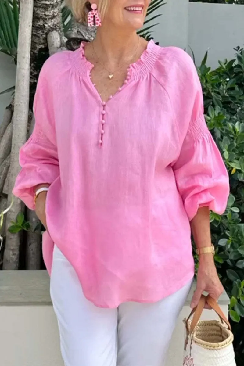 Casual Solid Color Buttons V Neck Tops(8 Colors)