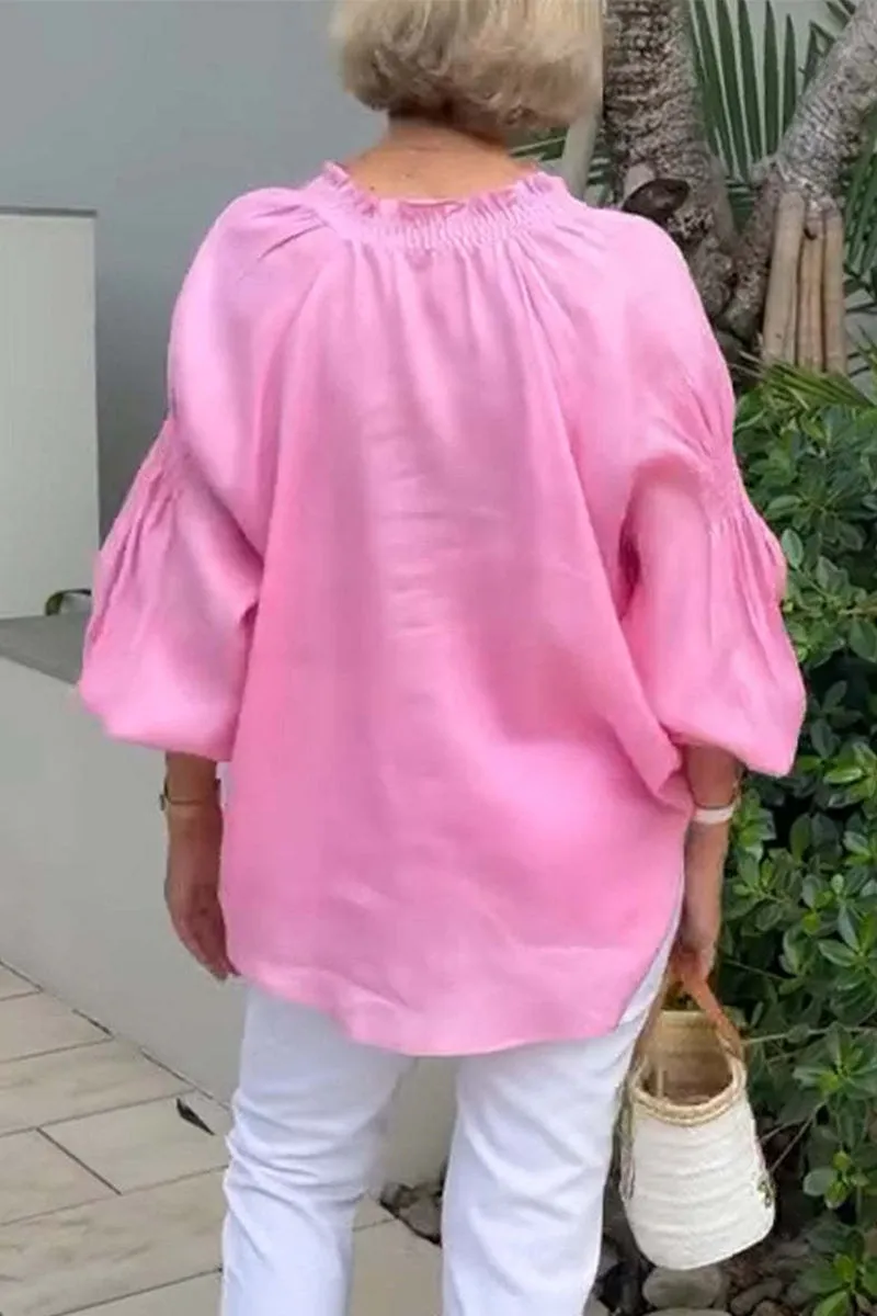 Casual Solid Color Buttons V Neck Tops(8 Colors)
