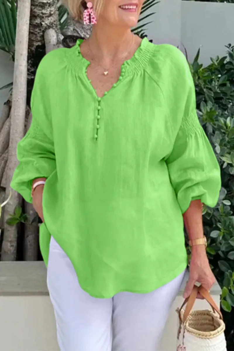 Casual Solid Color Buttons V Neck Tops(8 Colors)