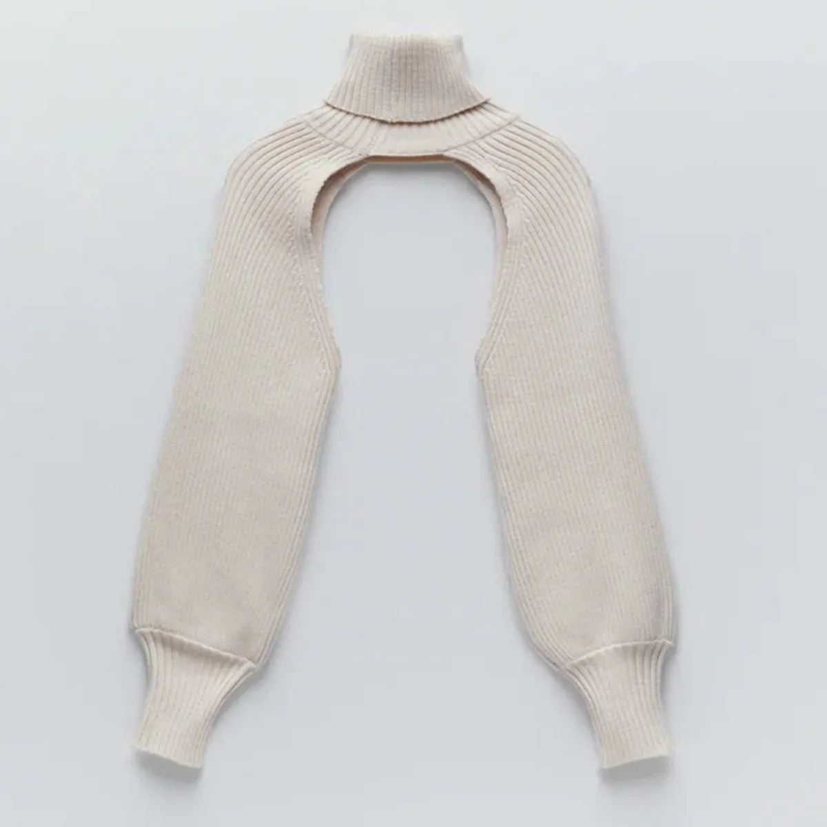 Casual Turtleneck Lantern Sleeve Cutout Cropped Knit Sweater