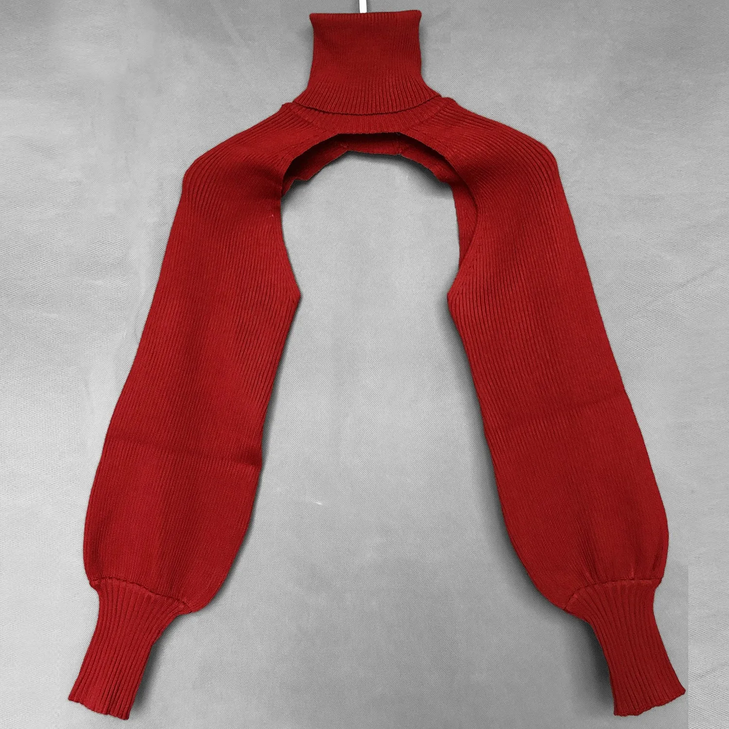 Casual Turtleneck Lantern Sleeve Cutout Cropped Knit Sweater