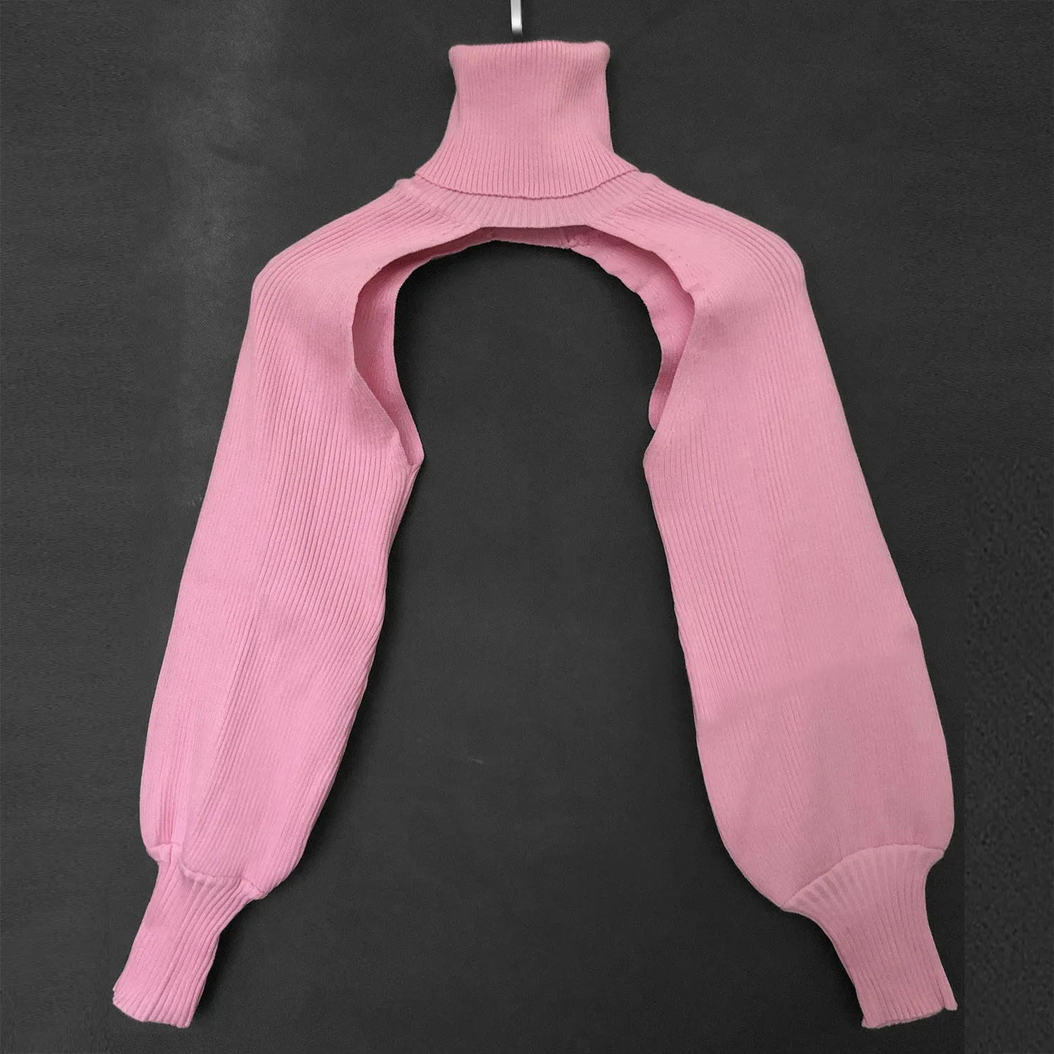 Casual Turtleneck Lantern Sleeve Cutout Cropped Knit Sweater