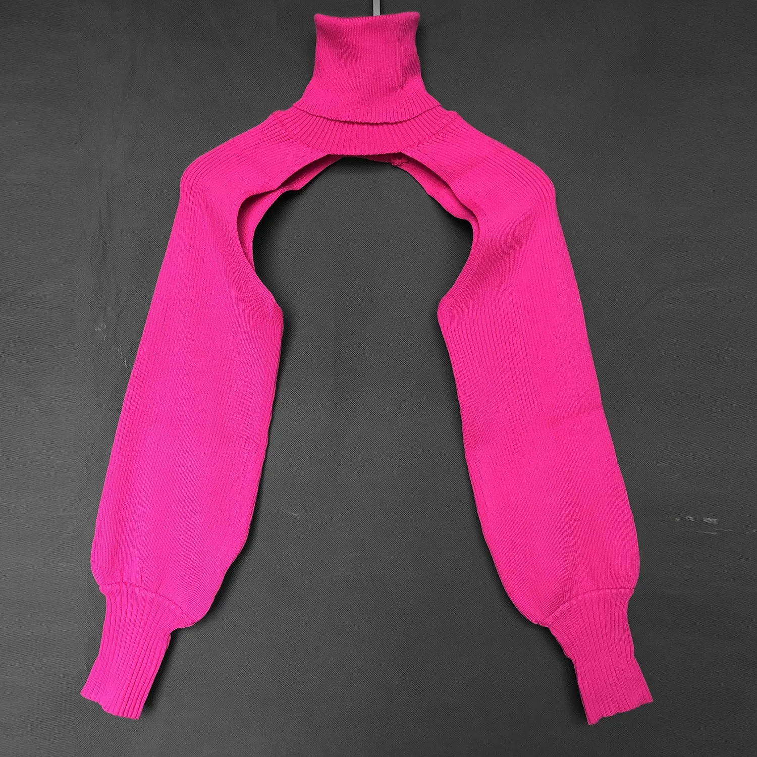 Casual Turtleneck Lantern Sleeve Cutout Cropped Knit Sweater