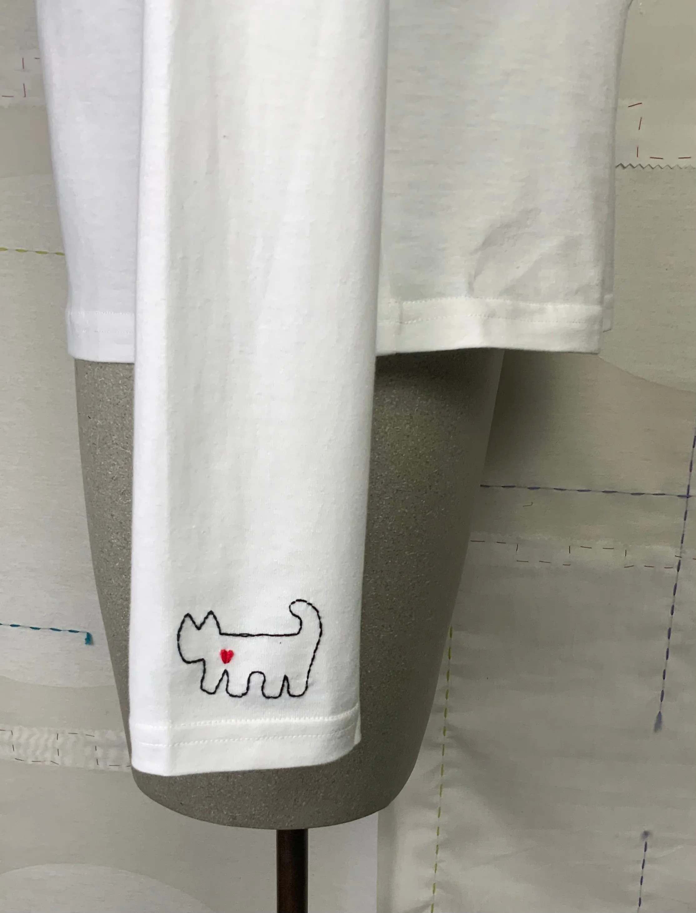 Cats With A Heart  ~  L/S Tee with Tropical Flower - White