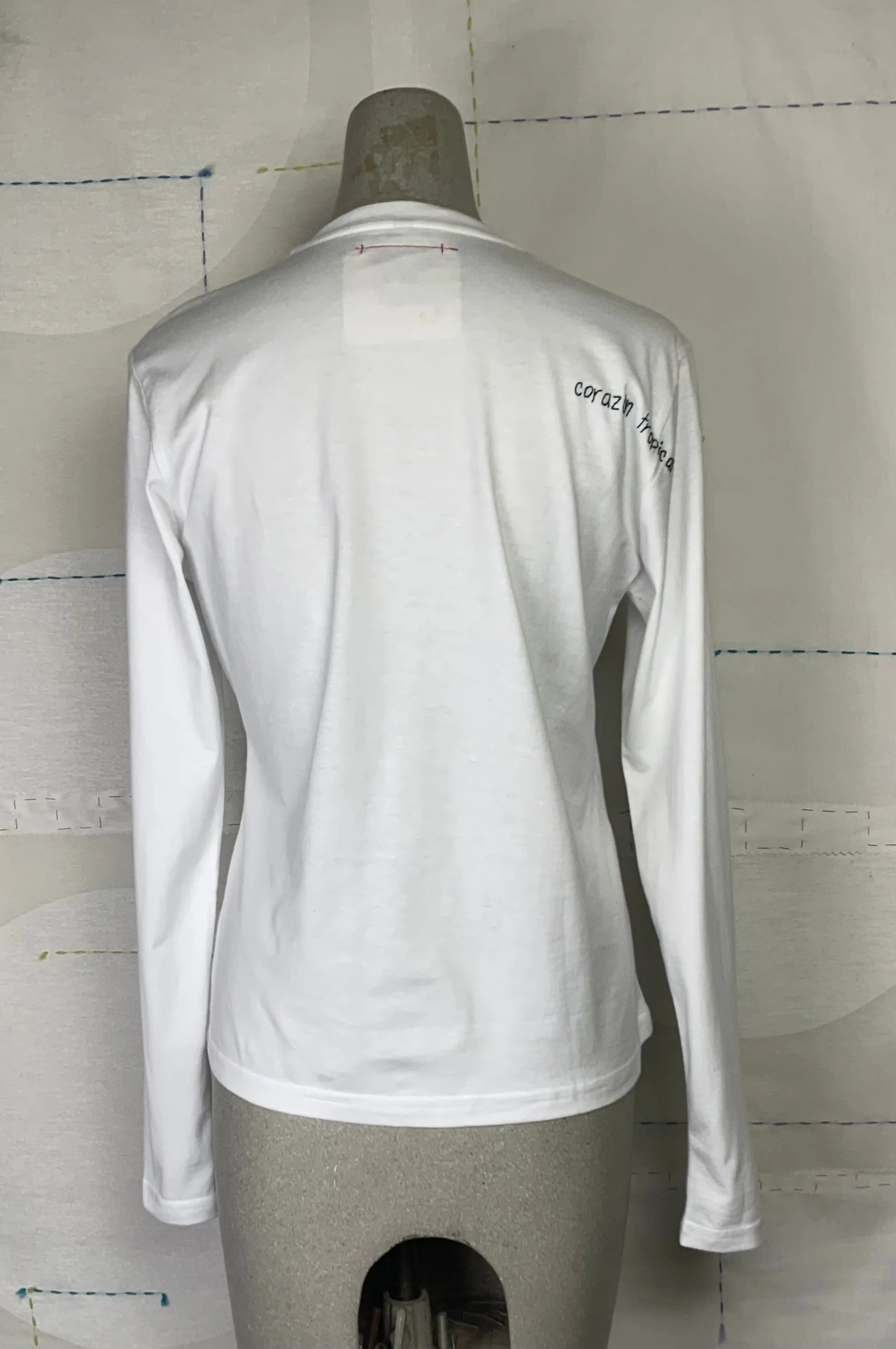 Cats With A Heart  ~  L/S Tee with Tropical Flower - White