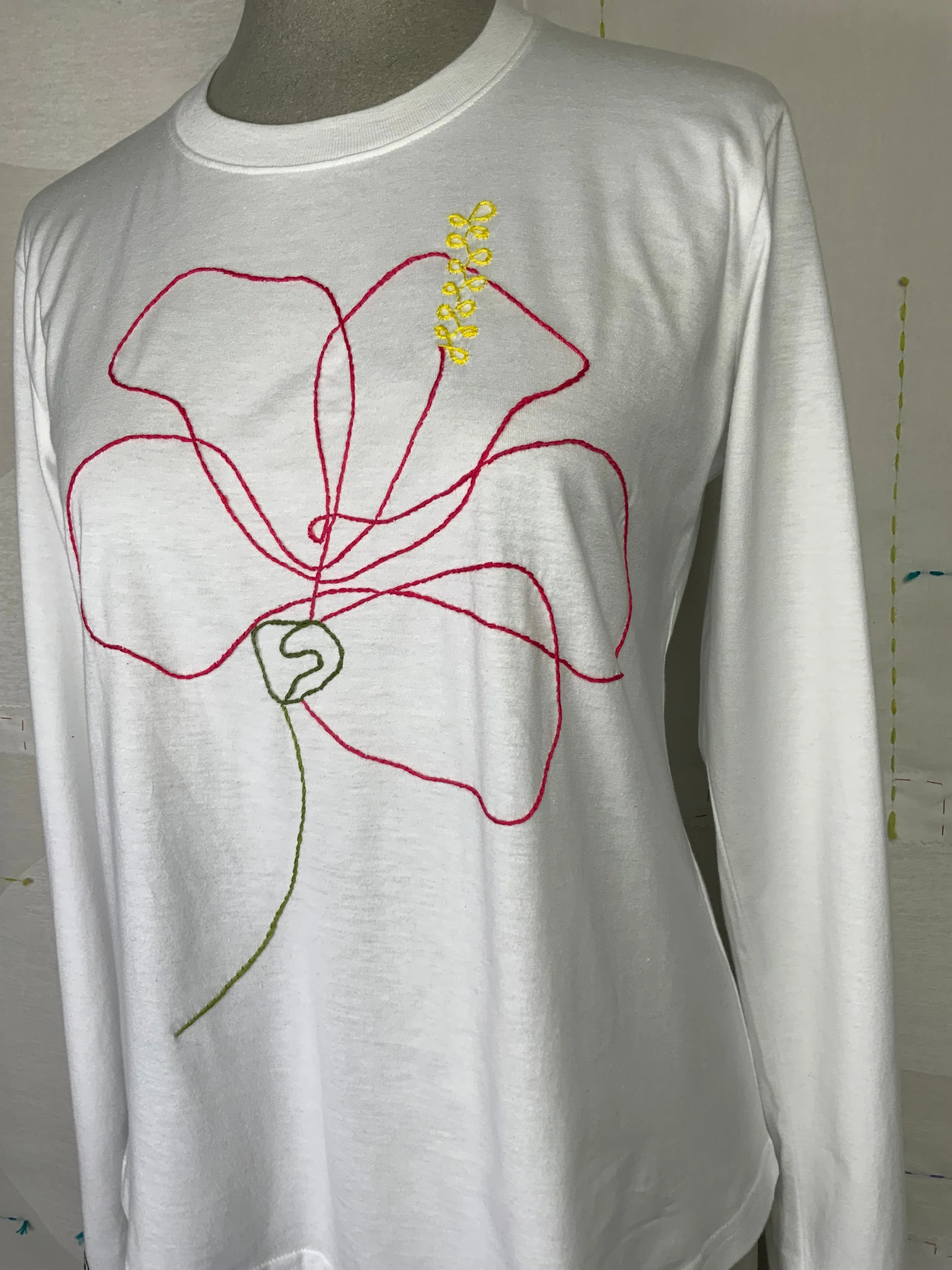 Cats With A Heart  ~  L/S Tee with Tropical Flower - White