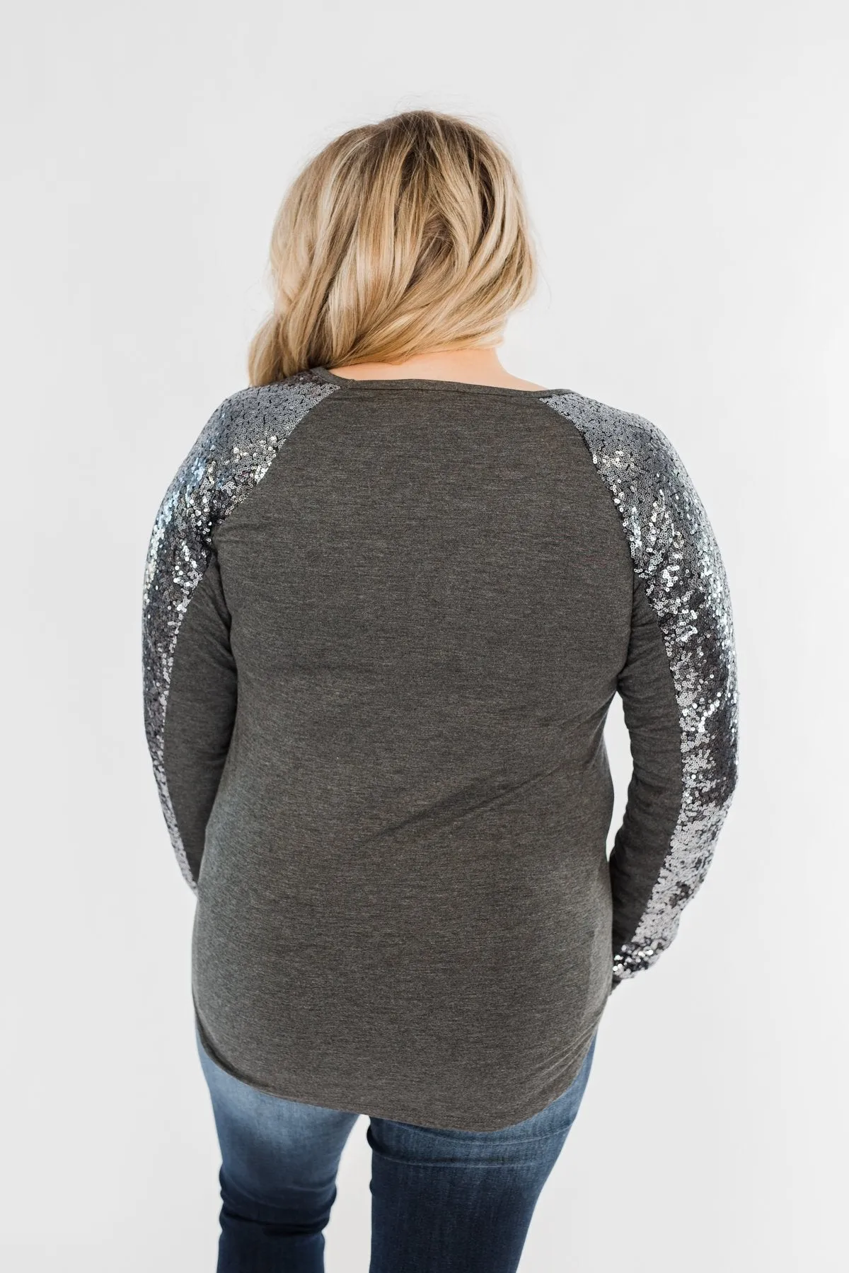 Caught My Eye Sequin Top- Charcoal