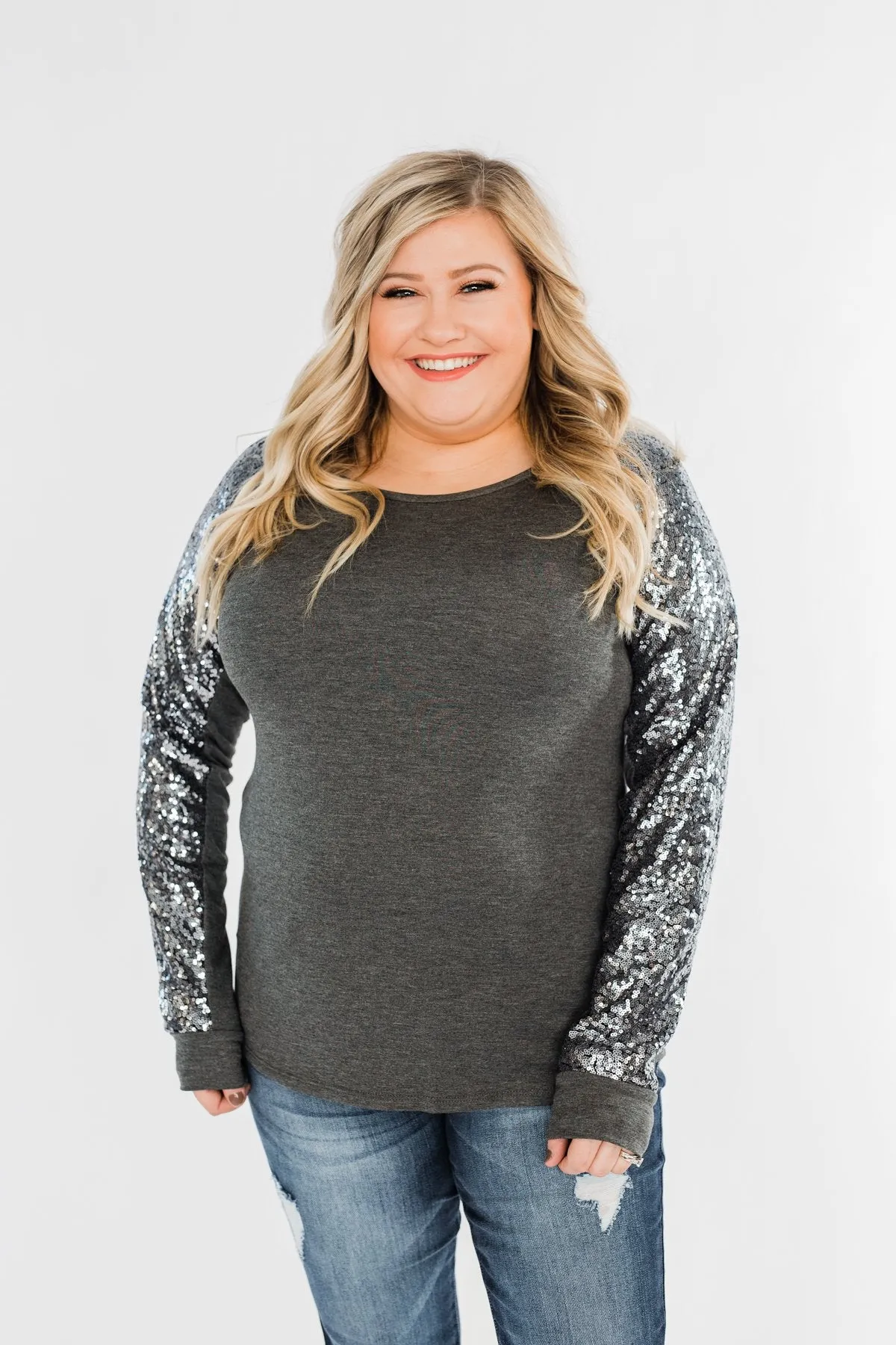 Caught My Eye Sequin Top- Charcoal