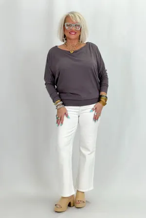 Charcoal Gauze Knit Dolman Sleeve Top