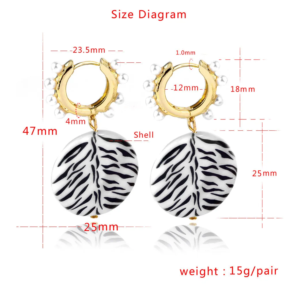 Charm Printed Pearl Shell Earrings Gold Plated Wholesale Women Fashion Jewelry