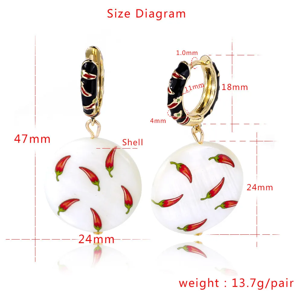 Charm Printed Pearl Shell Earrings Gold Plated Wholesale Women Fashion Jewelry