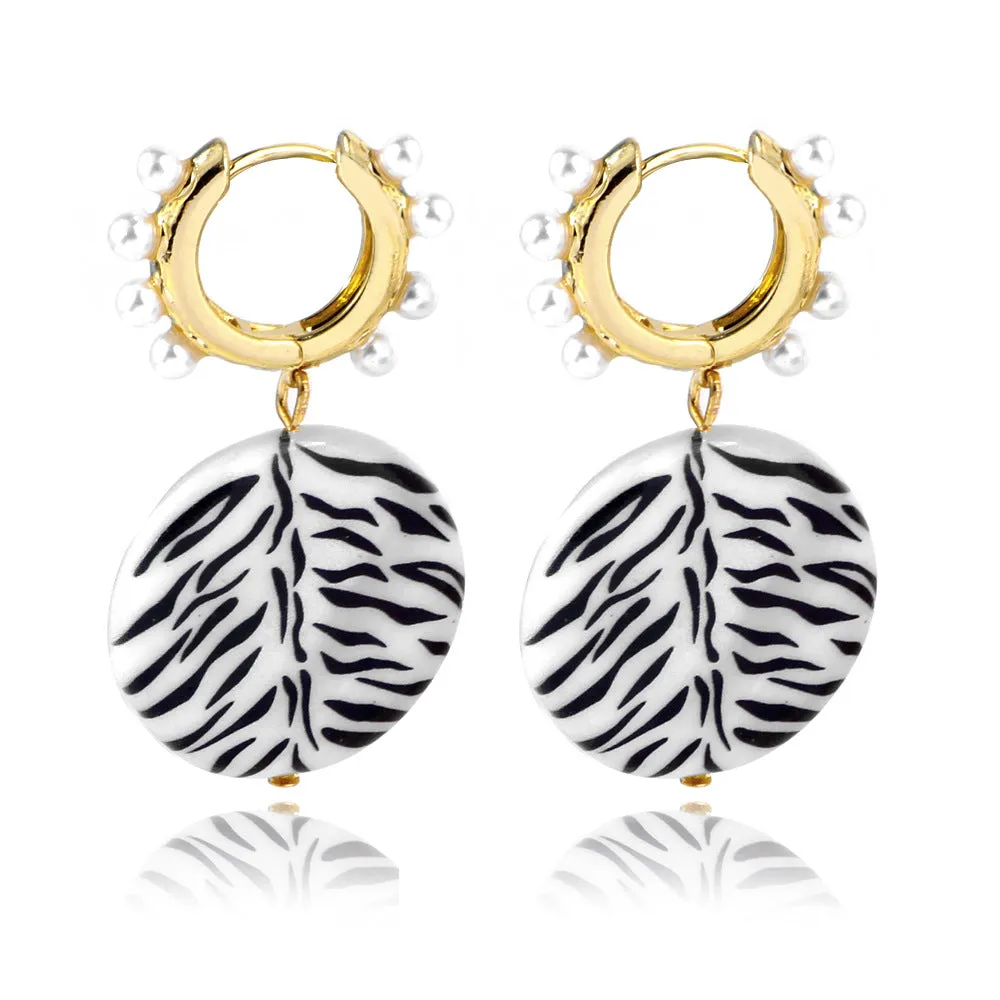 Charm Printed Pearl Shell Earrings Gold Plated Wholesale Women Fashion Jewelry