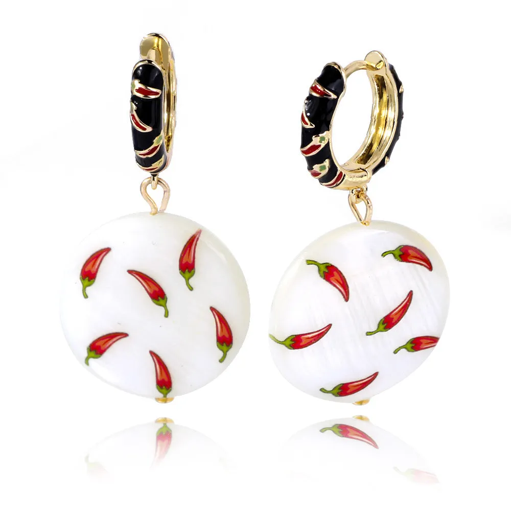 Charm Printed Pearl Shell Earrings Gold Plated Wholesale Women Fashion Jewelry