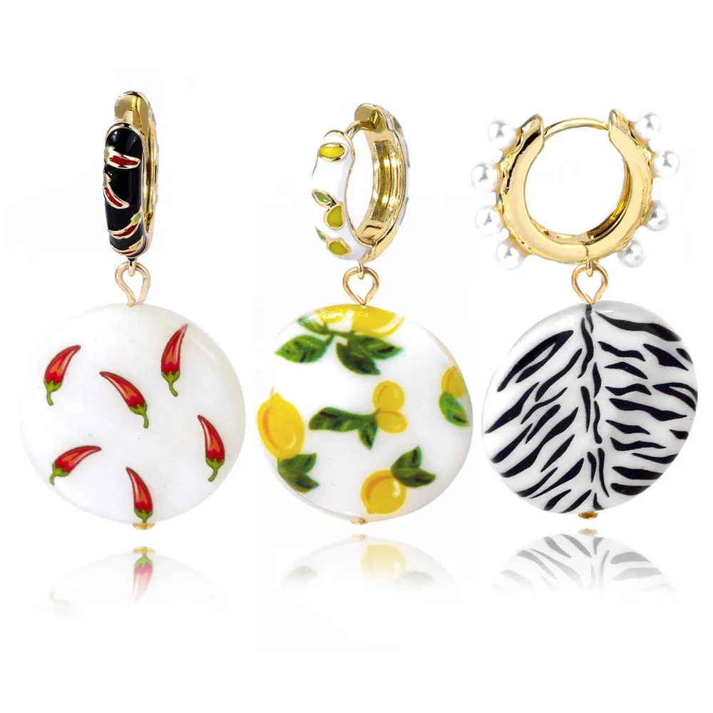 Charm Printed Pearl Shell Earrings Gold Plated Wholesale Women Fashion Jewelry