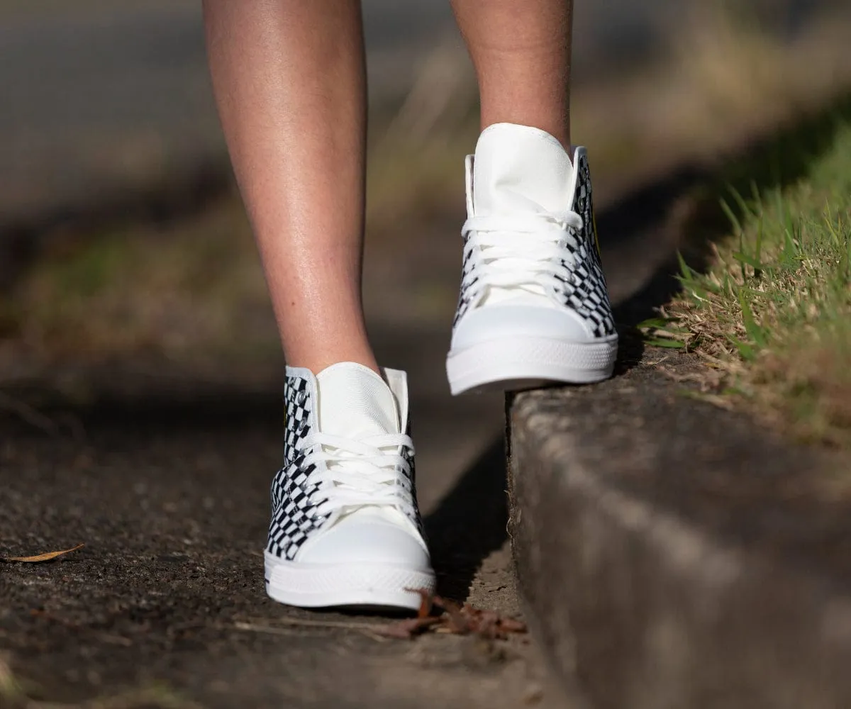 Checkers And Smiles Embroidered High Top Shoes